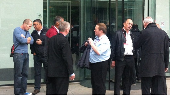 The scene outside the Acas headquarters this morning.