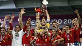 Spain lift the Euro 2012 trophy