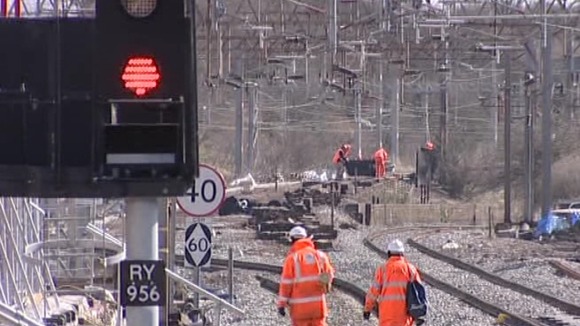 The West Coast Main Line being upgraded in 2008 when the metal and sleepers were stolen