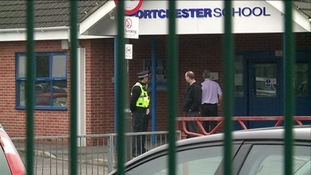 Portchester School & from in front of gates
