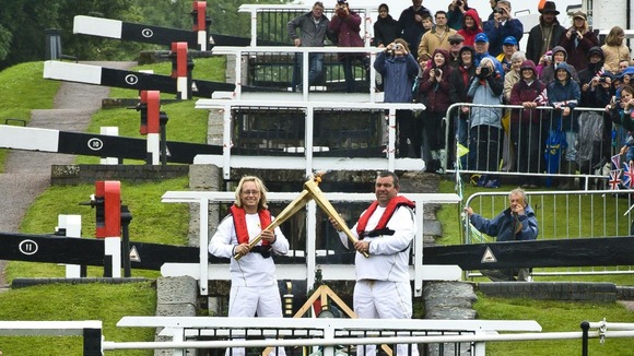 The Olympic flame at Foxton Locks