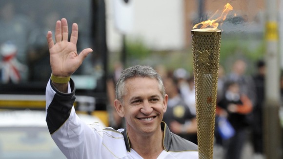 Gary Lineker carries the flame through Leicester today.