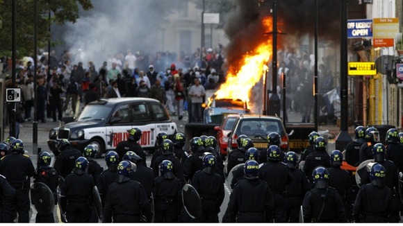 Riot police during disturbances in August 2011