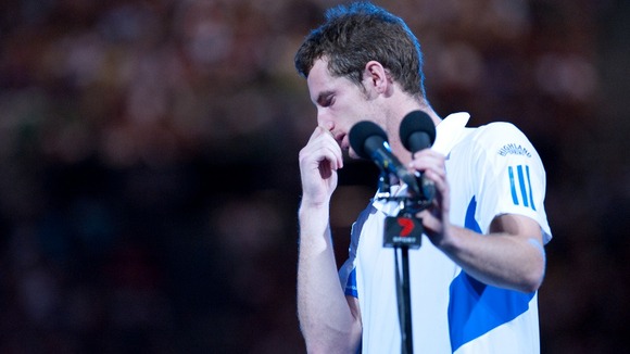 A dejected Murray addresses the crowd following his defeat to Federer in the 2010 Australian Open final.