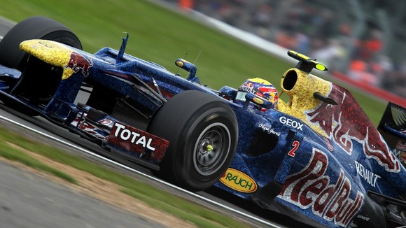 Red Bull Racing Mark Webber on his way to victory during the British Grand Prix at Silverstone Circuit