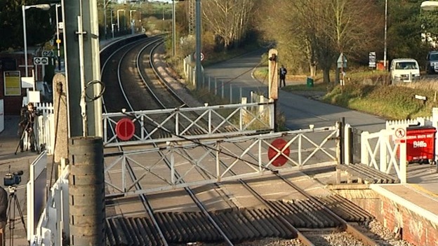 The level crossing next to Elsenham train station in Essex