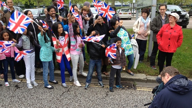 Waiting for the Olympic Torch to arrive in Milton Keynes