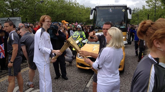 Olympic Torch handover to Gail Emms in Milton Keynes