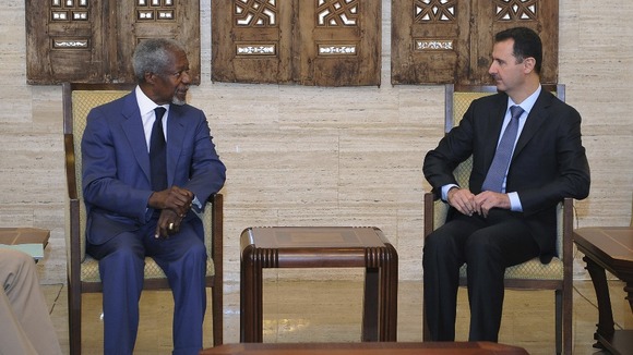 Syria's President Bashar al-Assad meets UN Syria peace envoy Kofi Annan in Damascus