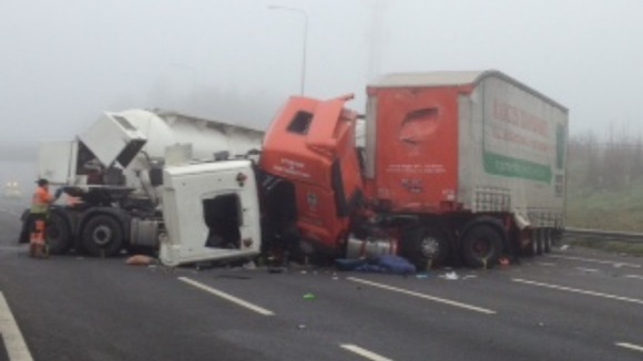 Lorries involved in the crash on the M1 in the early hours of this morning