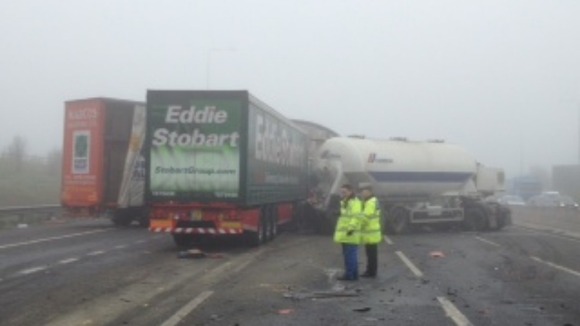 Five lorries were involved in the collision on the M1
