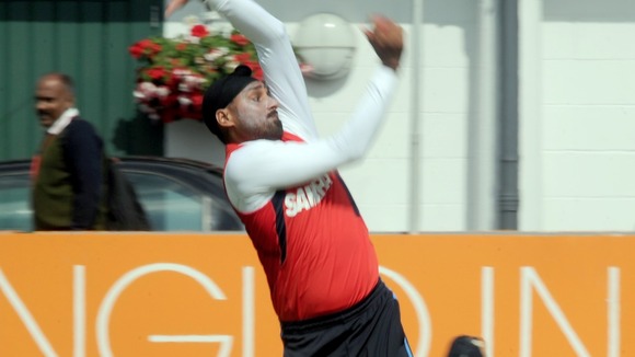 India's Harbhajan Singh bowling in the nets at Lord's Cricket Ground, London.