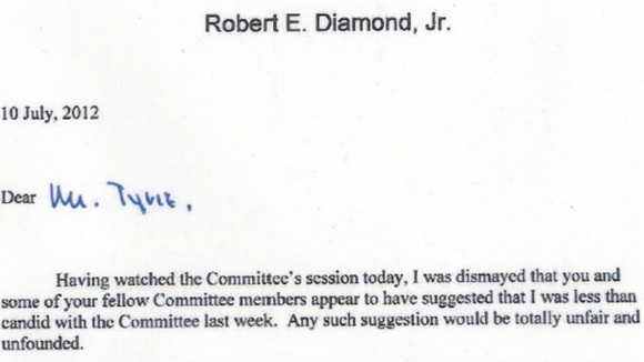 Bob Diamond's letter to the Treasury Select Committee.