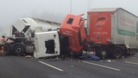 Wreckage of lorries on M1 after multiple pile-up