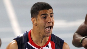 Gemili celebrates his record-breaking win.