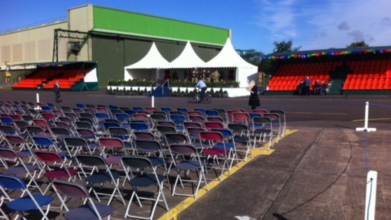 The stage is set and chairs are out at RAF Cosford for this morning's visit