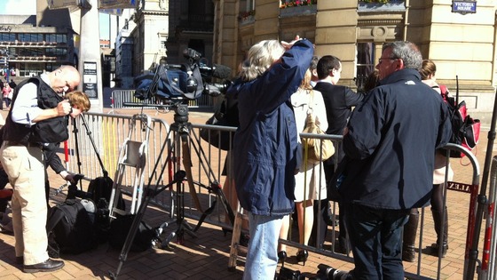 Photographers and cameramen in position to film the Royal couple