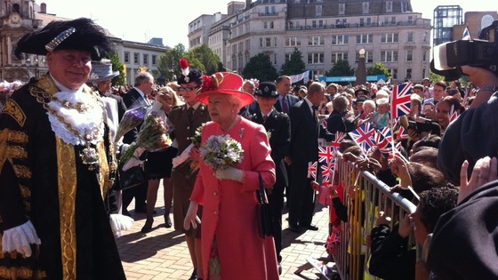 The Queen meeting officials outside Birmingham Council House