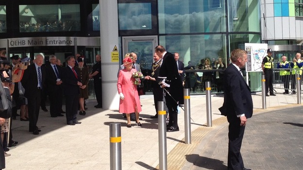 The Queen leaving the QE Hospital after officially opening it this morning