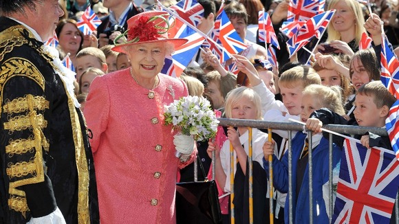 The Queen with flowers from the Birmingham public