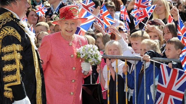 The Queen with flowers from the Birmingham public
