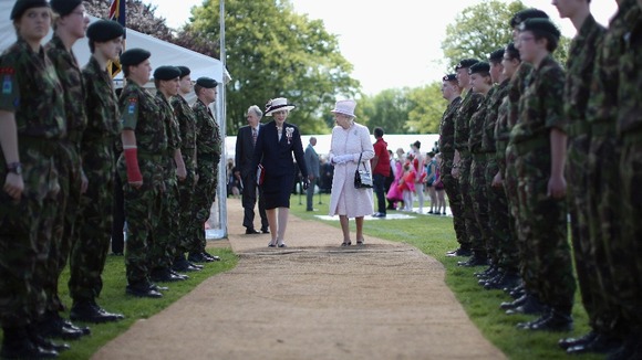 Queen Elizabeth II, accompanied by Lady Darnley, Lord Lieutenant of Herefordshire