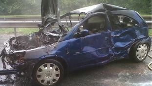 The car involved in the crash in Redditch this morning