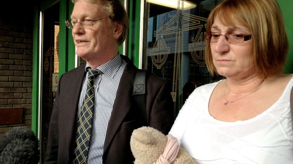 Chris Bazlinton and Tina Hughes, parents of Olivia Bazlinton, outside Chelmsford Crown Court,
