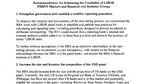 Image of memo sent by Timothy Geithner to the BoR