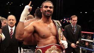 David Haye with the WBA and WBO International Heavyweight Championship belts after beating Dereck Chisora at Upton Park, London.