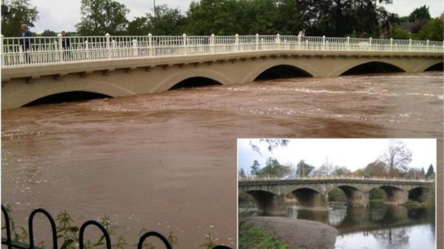Picture showing how height of River Teme yesterday