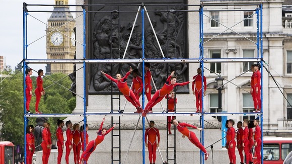 Dancers performing Human Fountain at Trafalgar Square