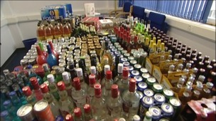 Bottles of vodka and can of beer