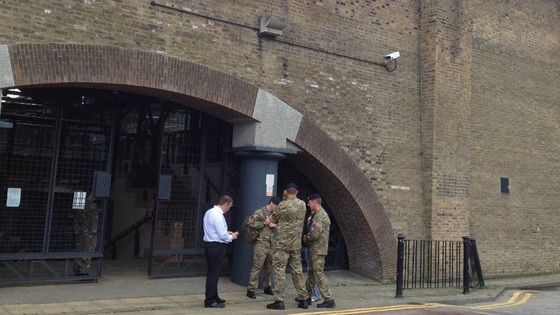 Olympics: The first soldiers arrive at the former tobacco docks where some will be housed during the Olympics