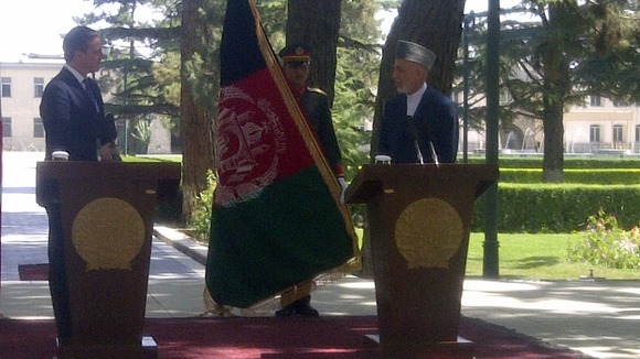 David Cameron and President Hamid Karzai hold a joint press conference in Afghanistan