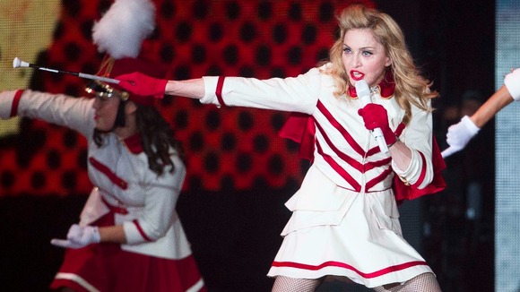 Madonna performing on an earlier date of her MDNA world tour