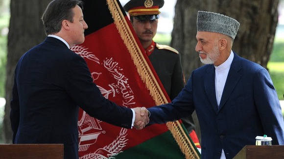 Prime Minister David Cameron and Afghan President Hamid Karzai.