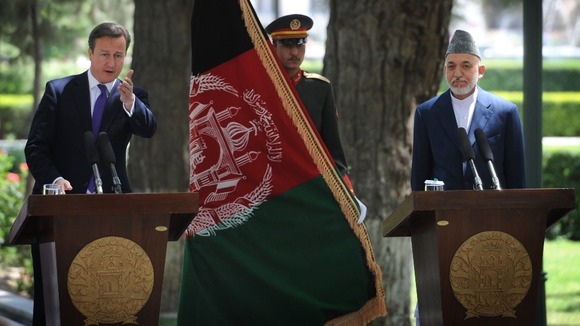 David Cameron and President Hamid Karzai hold a joint press conference in Afghanistan