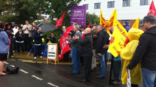 Remploy workers striking in Stoke-on-Trent