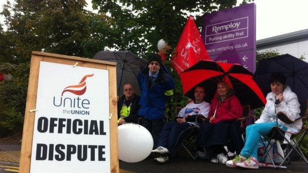 Remploy workers striking in Stoke-on-Trent