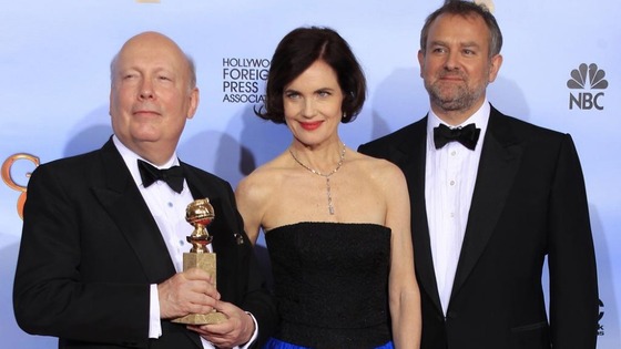 Writer-producer Julian Fellowes (L) from "Downton Abbey", alongside cast members.
