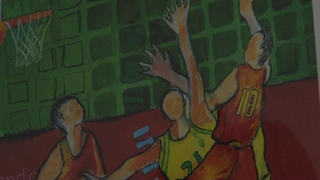 Basketball players painting
