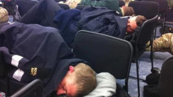UK troops sleeping on chairs