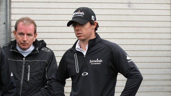Northern Ireland's Rory McIlroy looks concerned after hitting the drive.