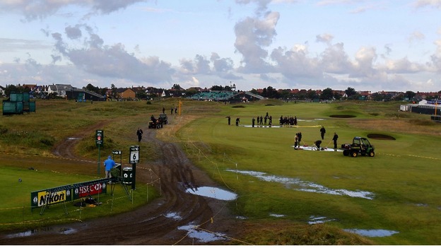 Golf course with puddles