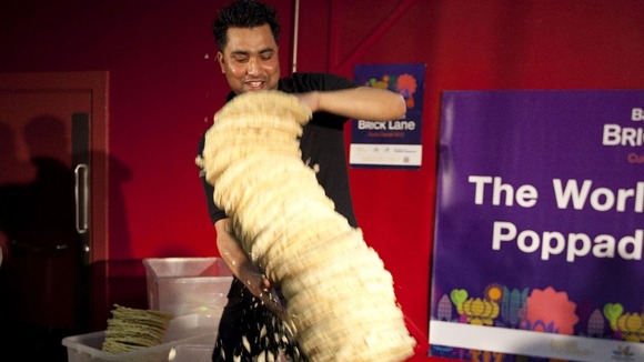 Shamin Ali and Rayman Ali from the Poppadom Restaurant attempt to break the Guinness World Record
