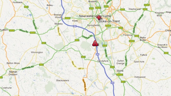Map showing the approximate location of the crash