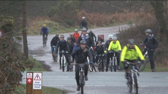 Cyclists using the Forestry Commission cycle route