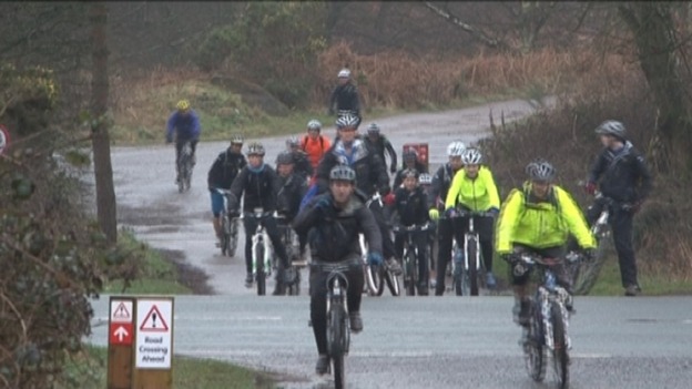 Cyclists using the Forestry Commission cycle route