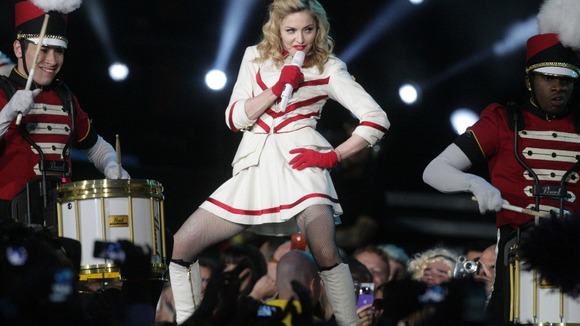Madonna performs at Murrayfield Stadium in Edinburgh, Scotland.